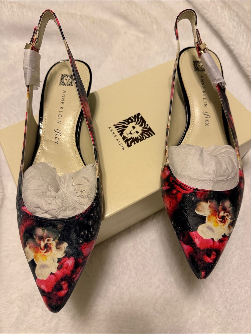 Anne Klein Leather Floral Pointed-Toe Slingback